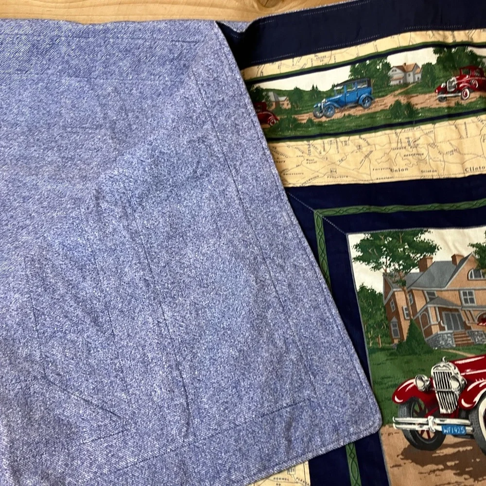 Classic Vintage Car Quilted Throw - Handmade- Panel Design Baby Quilt